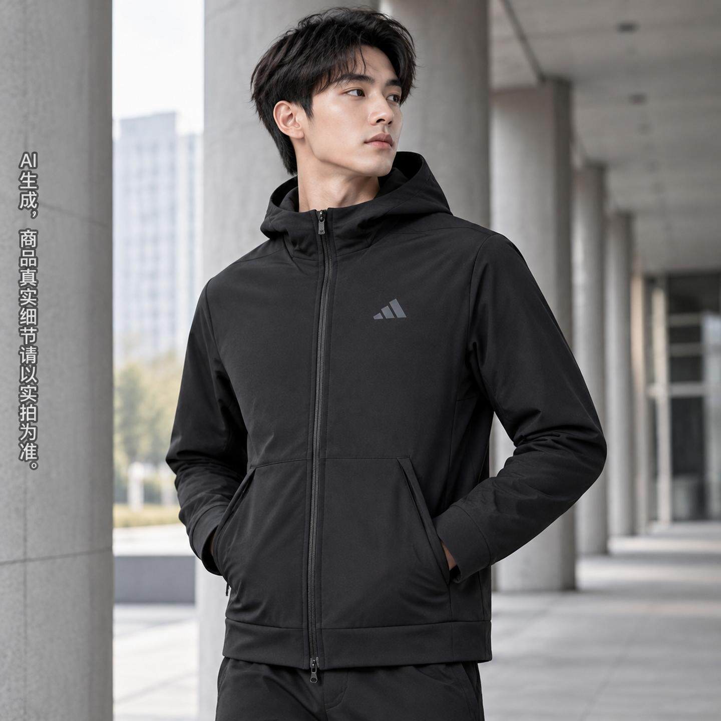 茵特丨阿迪达斯男士运动服冬季加绒梭织连帽夹克训练防风保暖上衣