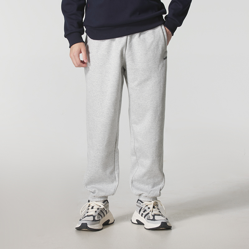 Adidas阿迪达斯灰色加绒长裤男秋冬运动裤宽松休闲收口裤子JX9404
