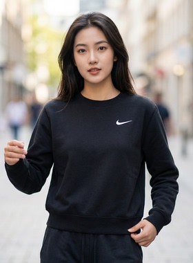 NIKE耐克黑色圆领卫衣女装2026新款女士休闲运动服套头衫潮IB8752