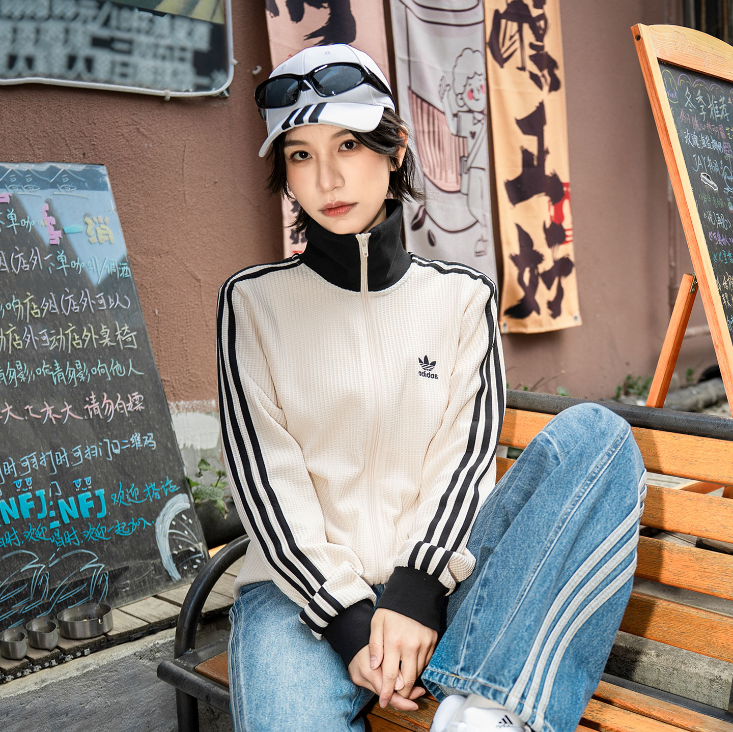 茵特丨阿迪达斯三叶草华夫格外套女装秋季新款运动服男士立领夹克