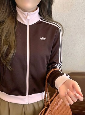 阿迪达斯三叶草外套女2026春季三条纹运动复古撞色立领夹克KD3742