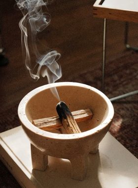 法式中古大理石高脚香薰托盘侘寂禅意样板房酒店桌面收纳装饰摆件