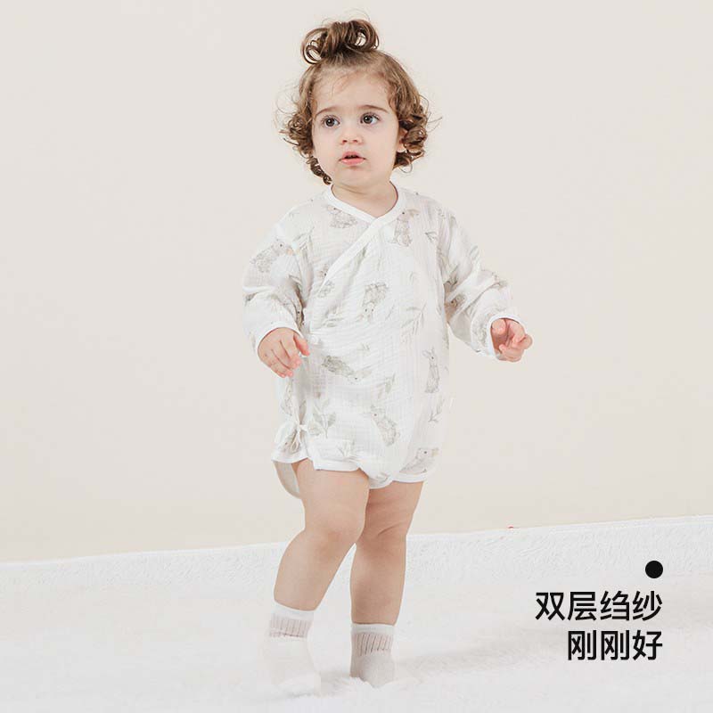 艾贝姆新生婴幼儿连体衣男女宝宝哈衣纯棉纱布长袖爬服连身衣睡衣