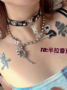 Y2K黑色摇滚吉他星星项链女亚文化甜酷哥特朋克锁骨链项链