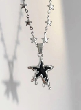 钛钢星星链条小众设计感百搭五角星立体吊坠ins风项链y2k辣妹甜酷