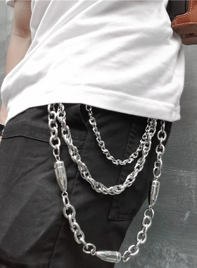 夸张朋克风嘻哈暗黑街舞高街美式子弹头多层裤链重工金属演出男女