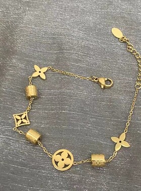 钛钢不掉色金色老花小蛮腰手链花朵手链轻奢辣妹气质冷淡风手镯女