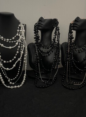 独特个性夸张珍珠叠戴流苏项链女小众设计感长款锁骨链高级感颈链