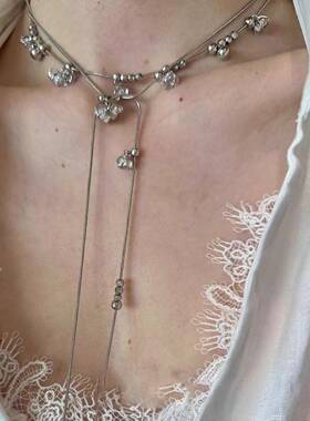 仙女温柔绽放碎冰铃兰花朵水钻项链小众长款锁骨多种颈链戴法女辣