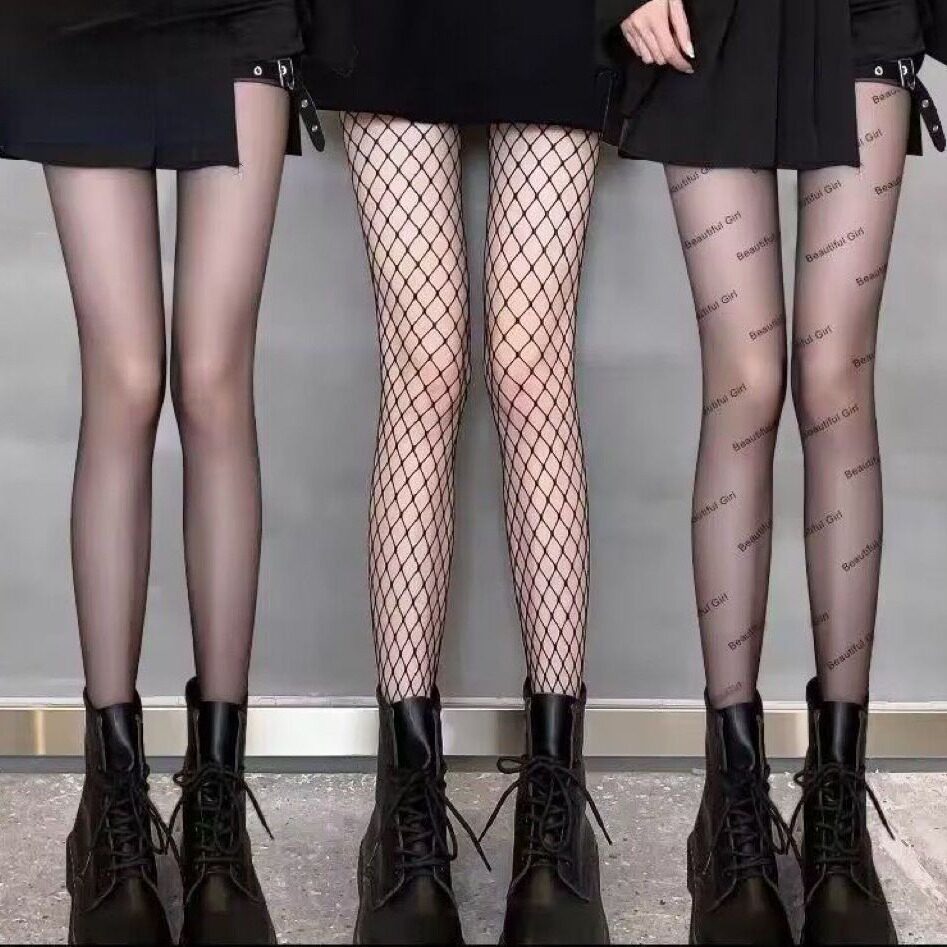 丝袜春款黑丝字母薄性感爱心吊带丝袜一体网袜纯欲风过膝袜连裤袜