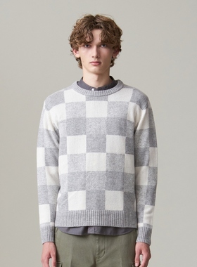 J.PRESS Cash Lamb’s Wool拼接图案圆领针织衫男ONWARD