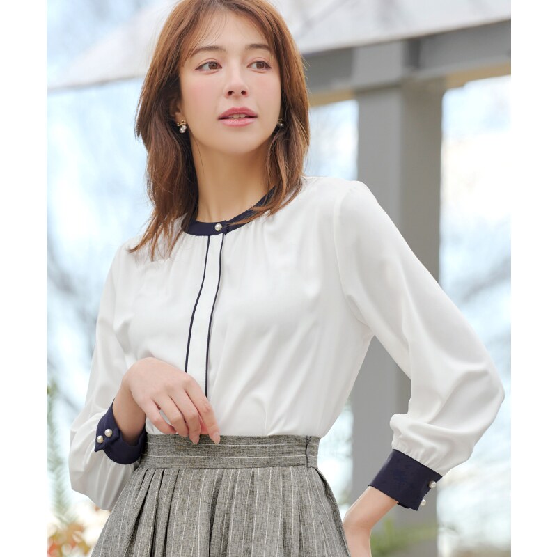 Tiaclasse温柔清新时尚易护理配色立领衬衫女ONWARD