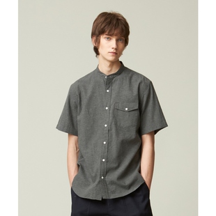 J.PRESS简约适宜混合亚麻立领衬衫 男ONWARD