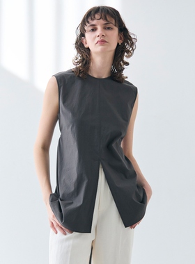 BEIGE，时尚通勤可机洗MALLOW背部蝴蝶结棉质无袖衬衫女ONWARD