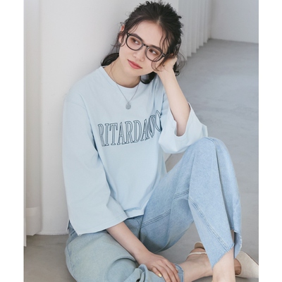 23区SLOW系列时尚气质简约设计MVS棉质LOGO喇叭袖T恤女ONWARD