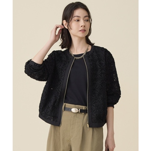 自由区气质时尚 优雅感织带刺绣飞行员夹克外套女ONWARD