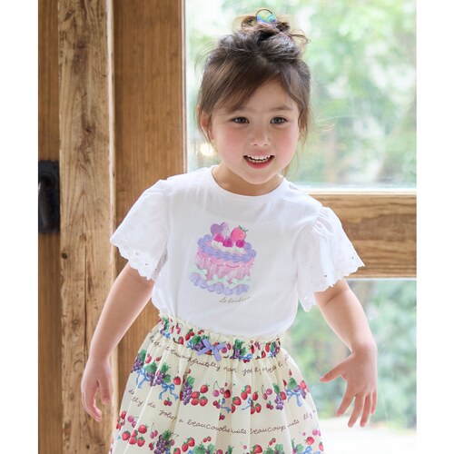 any FAM KIDS时尚适宜可爱袖子蕾丝蛋糕印花T恤女ONWARD