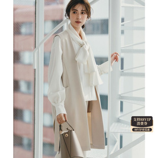 UNFILO可组套装乔其纱休闲长款女式马甲藏蓝色蓝色系日系轻奢