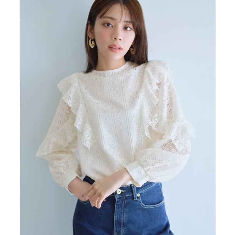 any SiS时尚温柔清新气质可水洗荷叶边蕾丝上衣女ONWARD