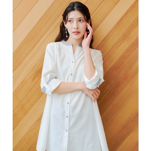 Tiaclasse日系简约可洗牧师领衬衫式长上衣女慵懒适宜ONWARD秋冬