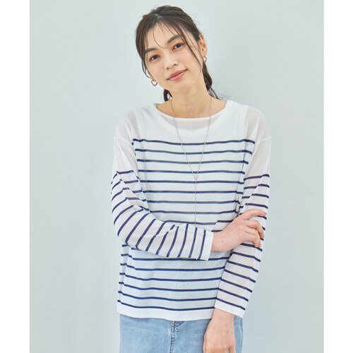 any FAM可手洗抗起毛透视条纹设计感适宜简约针织衫女ONWARD