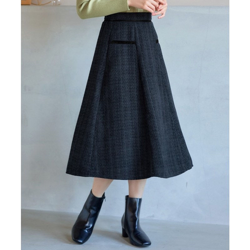 Tiaclasse时尚气质温柔简约丝绒条纹粗花呢半身裙女ONWARD