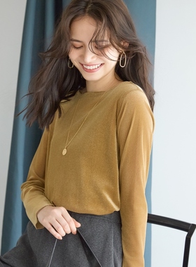 23区SLOW系列时尚简约气质刷毛薄纱网状天鹅绒T恤女ONWARD