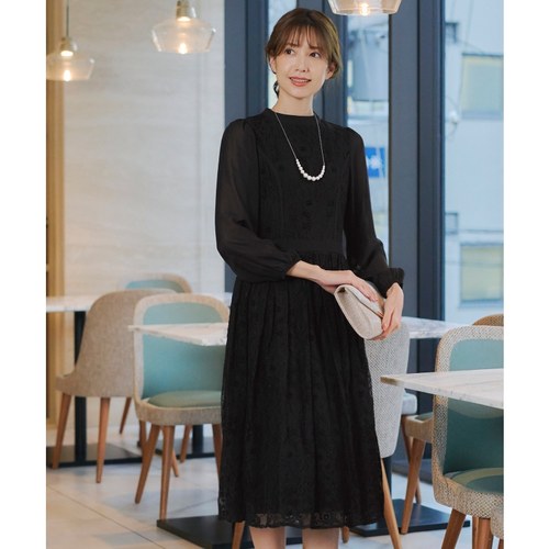 Tiaclasse春季新款日系轻奢可手洗优雅温柔蕾丝花纹长袖连衣裙女