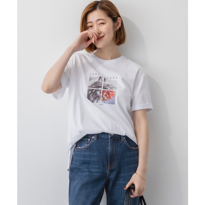 23区简约优雅气质适宜可水洗JANEPACKER合作照片印刷T恤女ONWARD