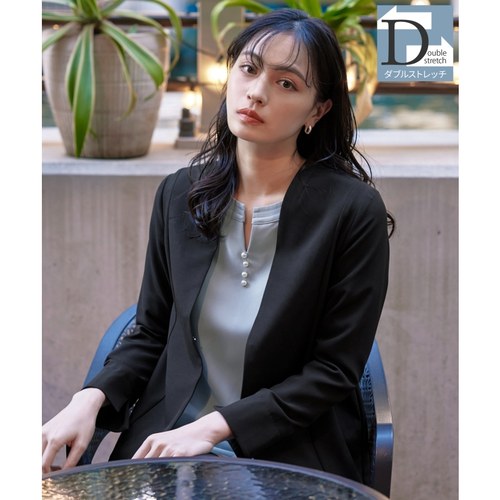 Tiaclasse可水洗修身优雅通勤风格女士无领西装外套慵懒适宜