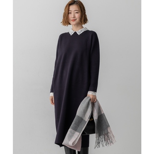 23区优雅气质可水洗悬挂晾干弹性纤维蕾丝领连衣裙女ONWARD