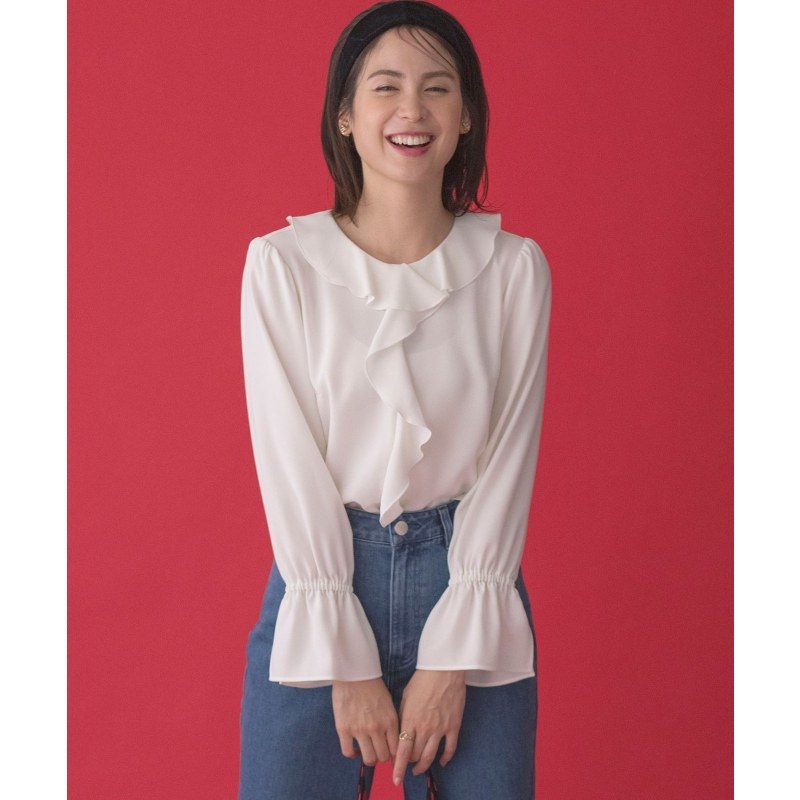 组曲气质适宜简约优雅设计感荷叶边乔其纱上衣女ONWARD