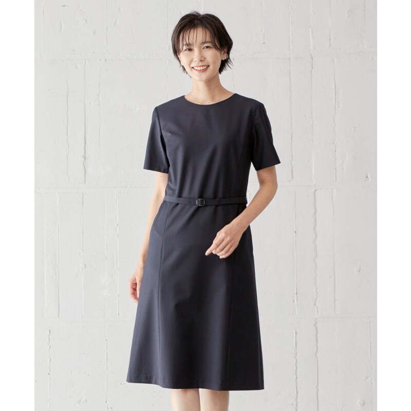 【J.PRESS】简约设计日系温柔腰带修身短袖女士连衣裙