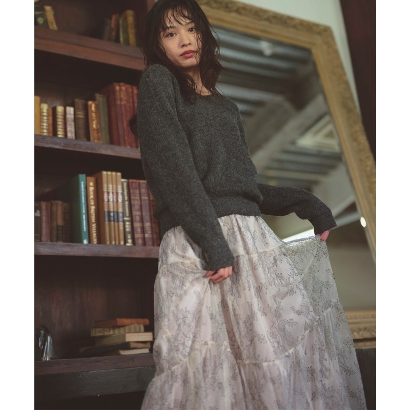 Feroux温柔甜美气质时尚可水洗针织×层叠蕾丝半身裙女ONWARD