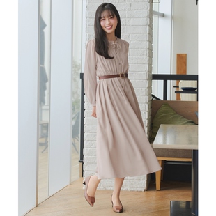 Tiaclasse温柔气质简约甜美领口荷叶边蝴蝶结连衣裙女ONWARD