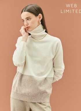 BEIGE，官网限定可水洗DEMING双色羊毛高领针织衫女ONWARD
