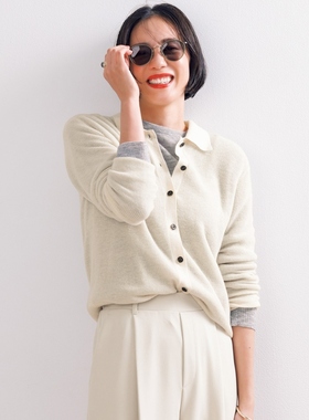 UNFILO轻量可洗羊驼毛带领开衫女ONWARD