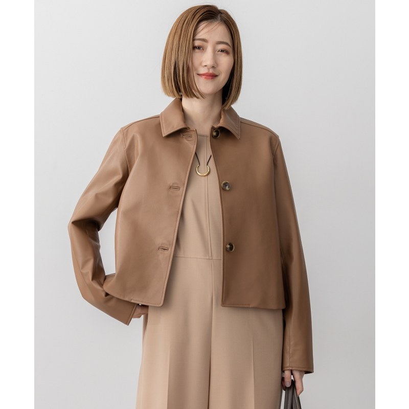 23区时尚感优雅气质羔羊皮小立领夹克外套女ONWARD