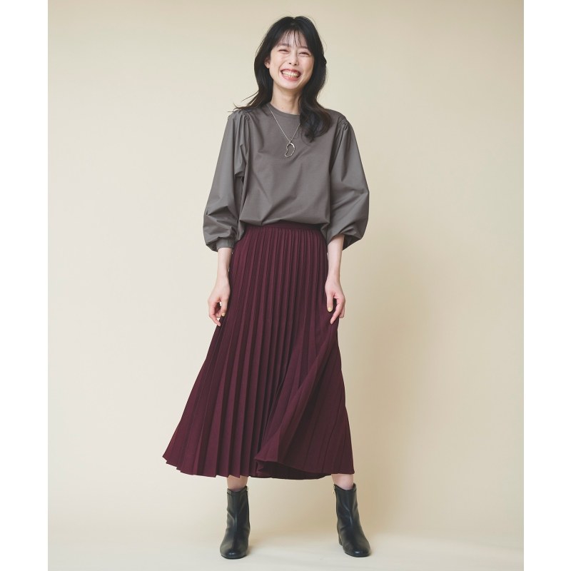 any FAM松紧腰/可机洗日系秋冬中长款百褶裙大裙摆A字裙慵懒适宜