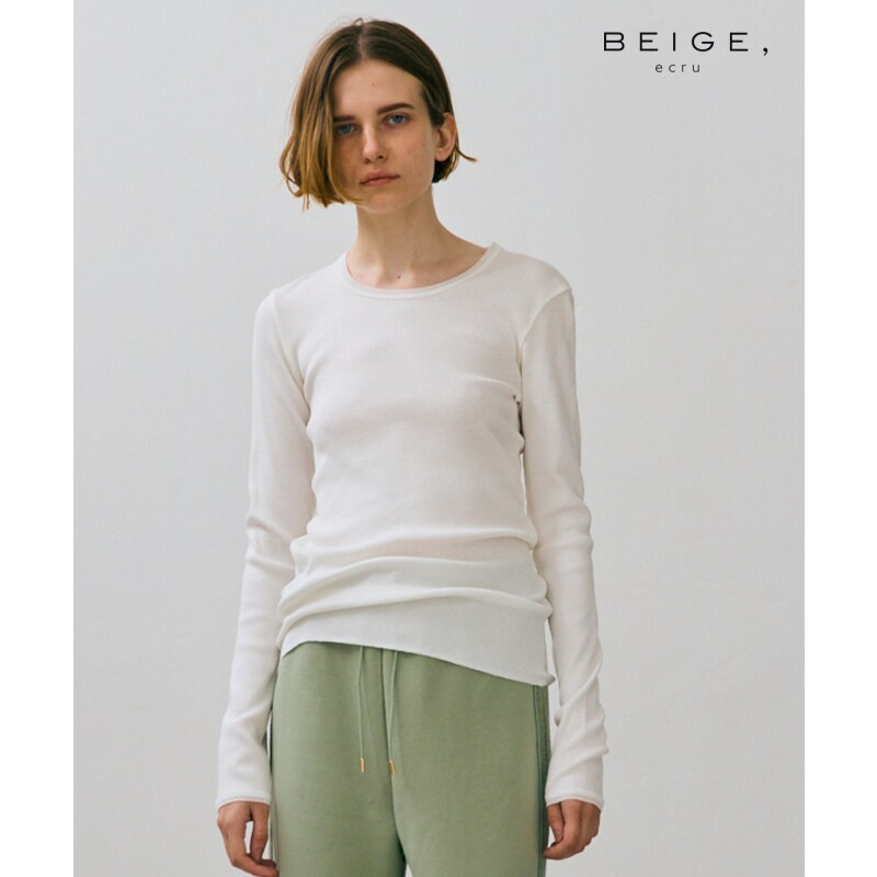 BEIGE，可洗罗纹上衣棉丝长袖上衣女ONWARD