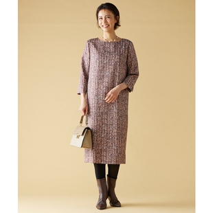 自由区可水洗日系优雅满印提花弹力连衣裙秋冬新款 通勤OL日系轻奢