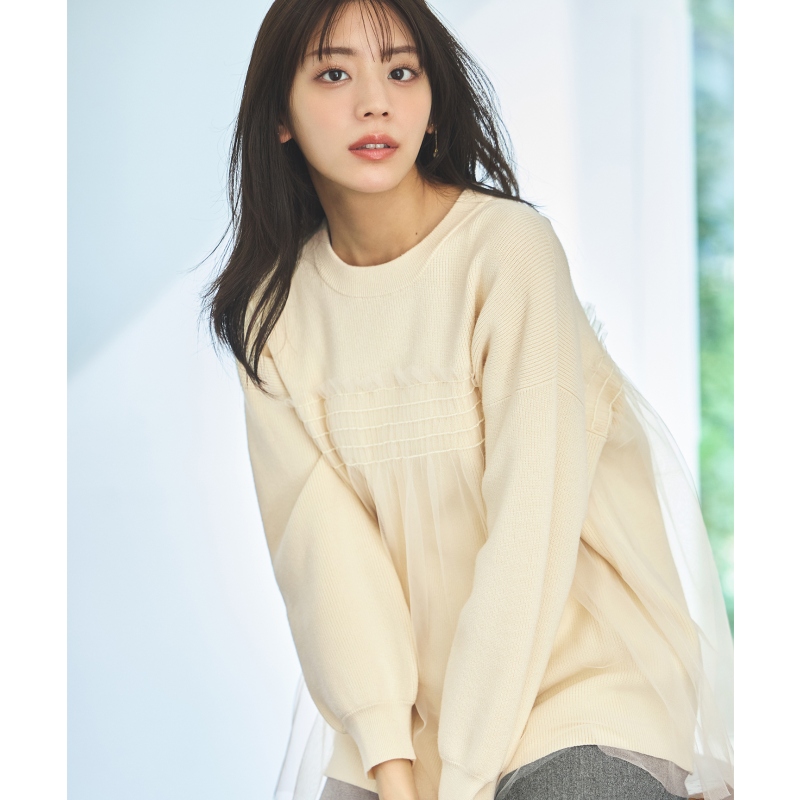 any SiS可洗背心风格网纱拼接时尚温柔针织衫女ONWARD