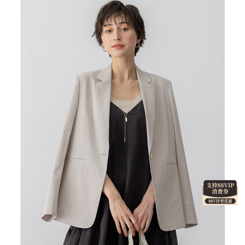 23区时尚通勤气质亚麻人造丝弹力西装夹克外套女ONWARD