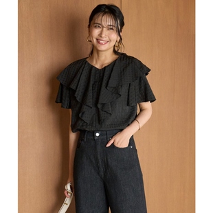 女ONWARD UNFILO休闲简约气质可水洗接触凉感轻薄透视荷叶边衬衫