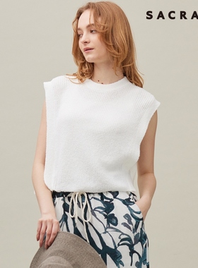 23区SACRA棉尼龙纱波尔卡罗纹针织上衣女ONWARD秋冬新品