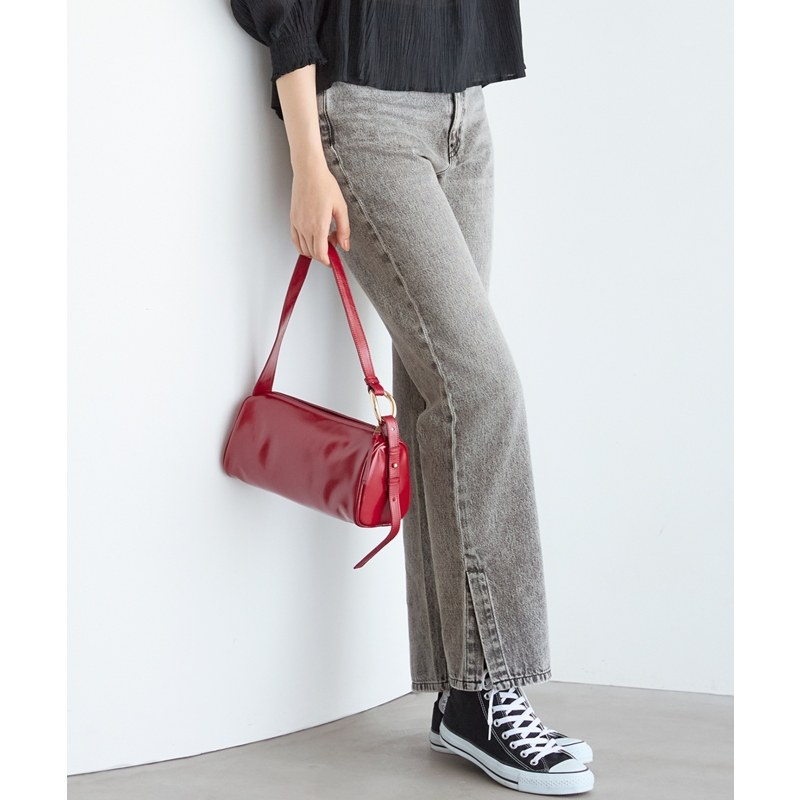 23区SLOW系列时尚简约气质开衩直筒牛仔裤女ONWARD