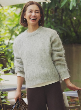 UNFILO时尚适宜简约可水洗羊驼粗花呢圆领套头衫女ONWARD