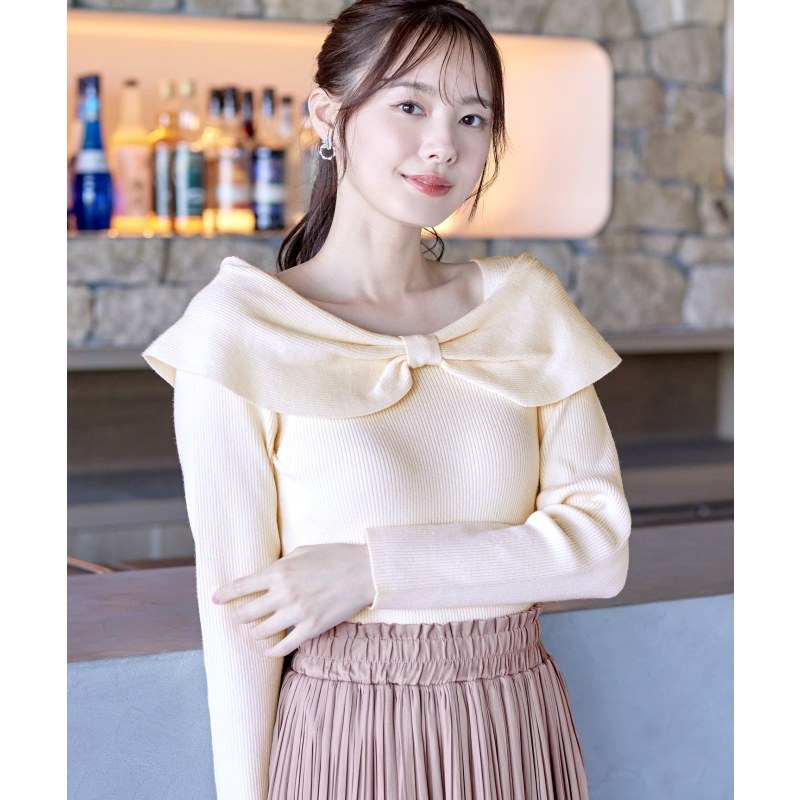 Tiaclasse可洗蝴蝶结领罗纹针织上衣女ONWARD秋冬新品