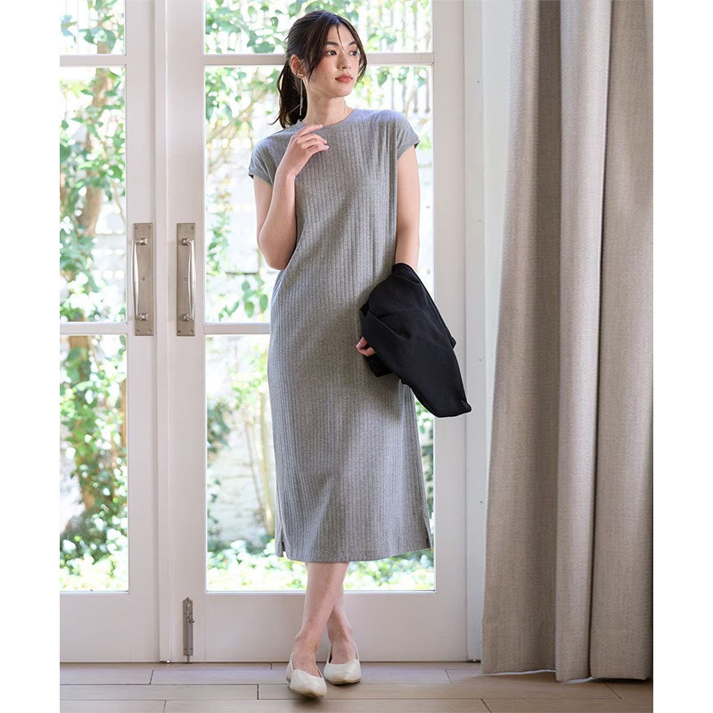 anyFAM时尚简约可机洗接触凉感UV防护渍罗纹连衣裙女ONWARD