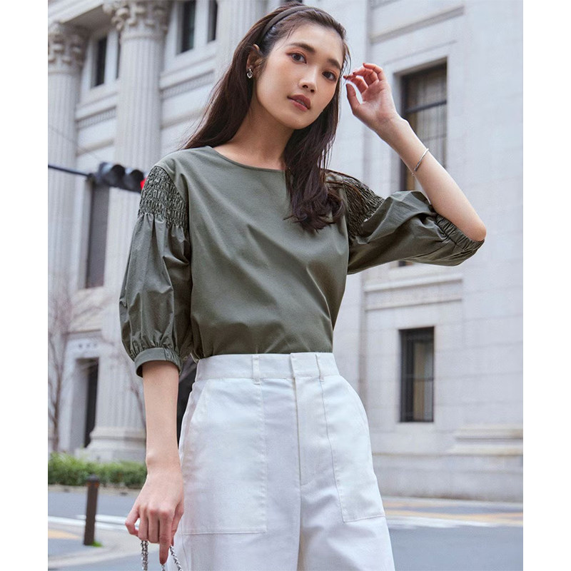 23区防止汗渍加工褶皱细节设计时尚休闲适宜T恤女ONWARD